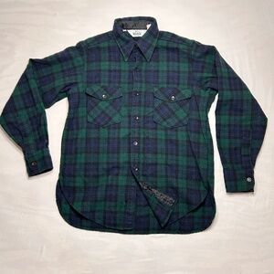 Vintage Woolrich Plaid Thick Wool Flannel Shirt Blue Green Men’s L 70’s-80’s